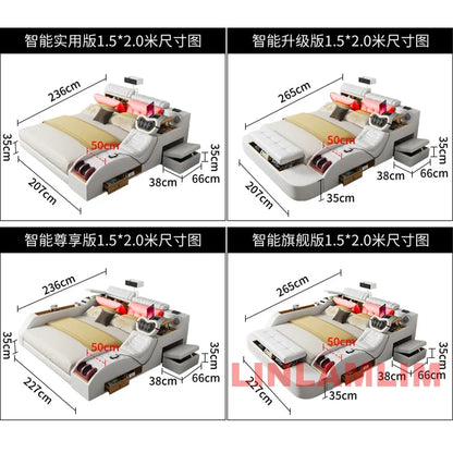 Linlamlim Modern MULTIFUNCTIONAL Tech SMART BED 2 People | FUTURISTIC FURNITURE | Ultimate Massage Tatami Genuine Leather Beds