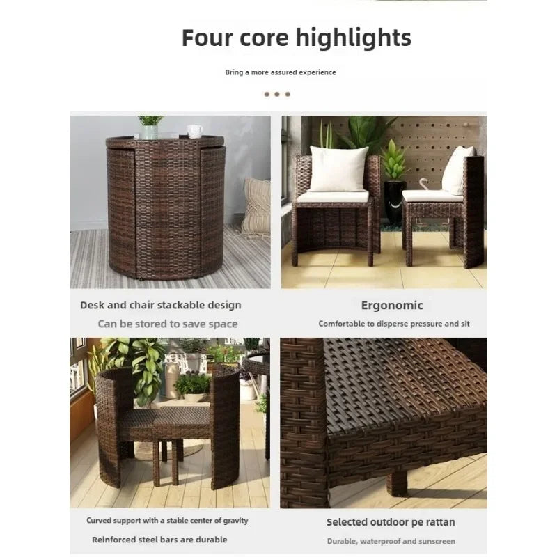 Balcony courtyard leisure table and chair combination rattan chair three piece set tea imitation rattan chair tea table