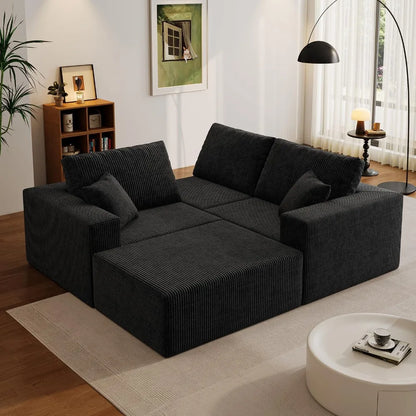 110" Boneless Cloud Sectional Couch for Living Room, Compressed Modular L-Shaped Sofa with Deep Seat, Frameless Corduroy Couch i