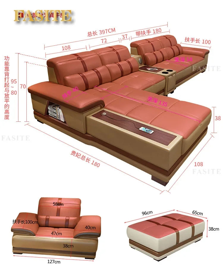 Living Room Sofa storage corner real genuine leather sofas salon couch puff asiento speaker bluetooth canape L shape sofa cama