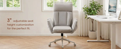 TCGBKAF Beige Big&Tall Office Chair with Flip Armrests Cross Legged Office Chair with Wheels Soft Chenille Executive Chair with Adjustable Lumbar Support Ergonomic Computer Desk Chair