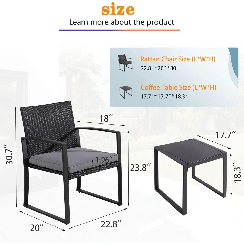 t Outdoor Patio Furniture Set, Modern Wicker Bistro Set, Conversation Rattan Chair of 2 with Coffee Table