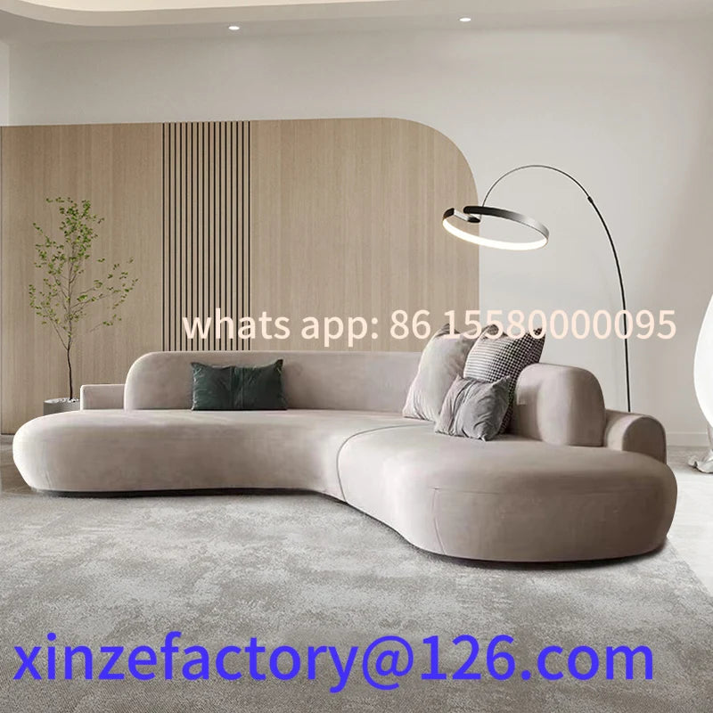 Customizable Italian Minimalist Arc Sofa - Modern Luxury Designer Fabric Sectional for Model Homes