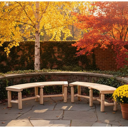 Outdoor Wooden Curched Backless Porch Bench Rustic Cedar Fir Log Fire Pit Bench for Patio Garden Deck Backyard 2 Packs