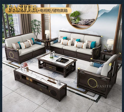 New Chinese-style solid wood sofa combination modern simple Zen Chinese style living room concubine corner wooden light luxury