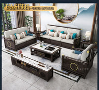 New Chinese-style solid wood sofa combination modern simple Zen Chinese style living room concubine corner wooden light luxury