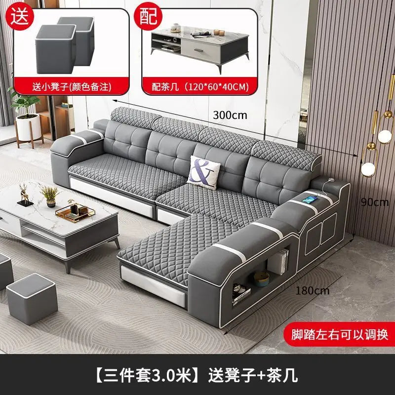 Modern leave-in multi-functional sofa, simple size, detachable and washable fabric sofa combination U-shaped sofa living room