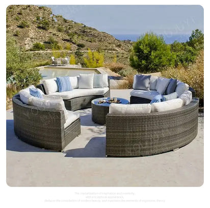 Outdoor sofa combination garden terrace leisure rattan circular courtyard outdoor open-air rattan chair sun room rattan sofa