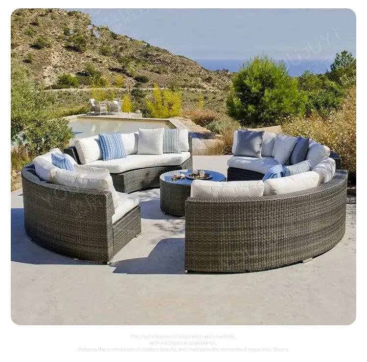 Outdoor sofa combination garden terrace leisure rattan circular courtyard outdoor open-air rattan chair sun room rattan sofa