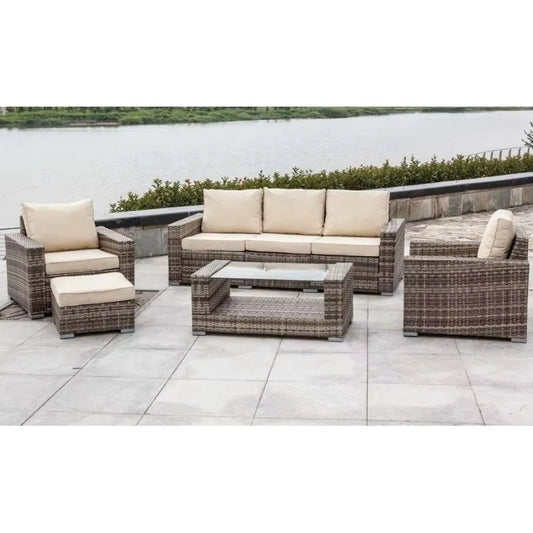 Patio Furniture Set Garden 5PCS Galvanized Steel Garden Set Wicker Ratran Sofa