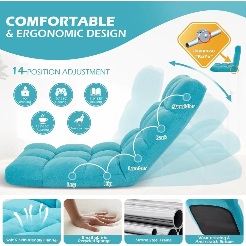 Adjustable Cushioned Gaming Floor Chair with Breathable Cotton and Skin-Friendly Velvet for Comfortable Lazy Sofa Seating