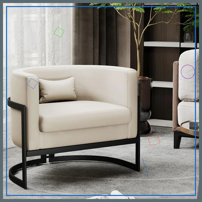 Modern Velvet Barrel Armchair with Golden Legs, Mid-Century Lounge Chair for Living Room Bedroom Office - Beige