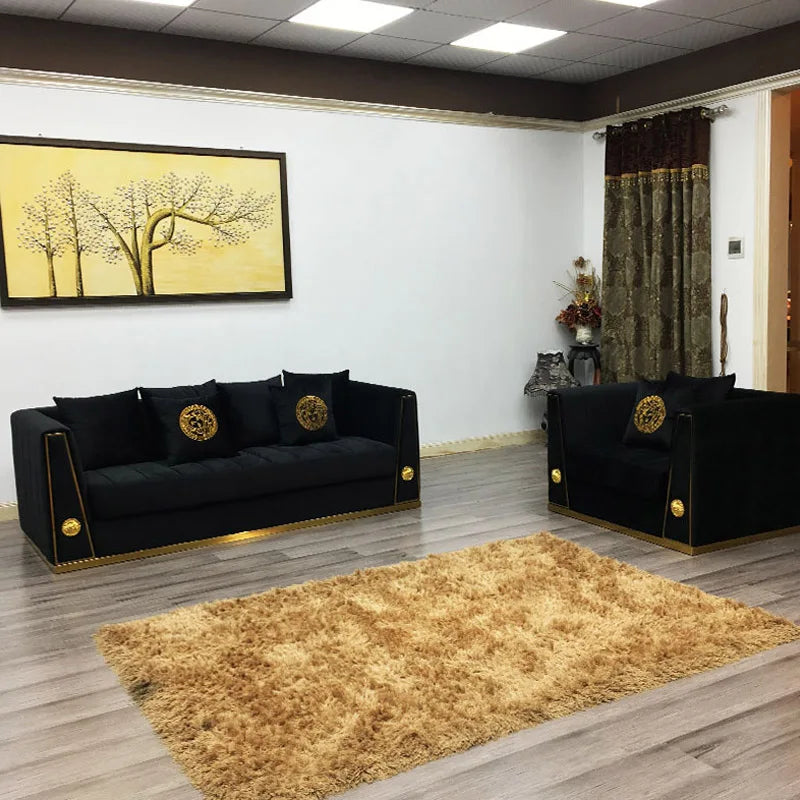 Modern Luxury Black Golden Velvet Sofa and Love Seat Nordic Gold Bellini 3 Sectional Couch for Wedding Home Living Furniture Set