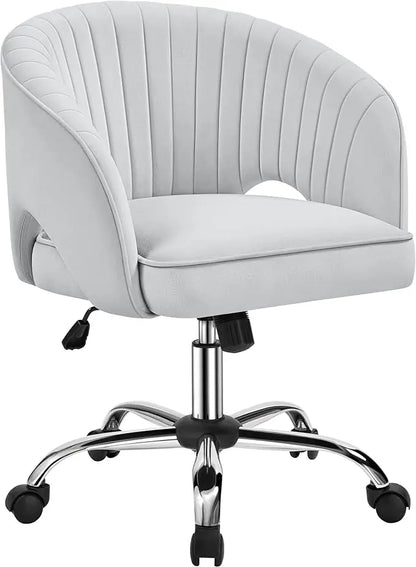Cute Desk Chair Velvet Vanity Chair with Wheels Home Office Upholstered Modern Swivel Armchair with Tufted Barrel Back for Stud
