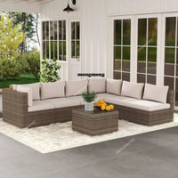 7-Piece Outdoor Patio Furniture Set, Outdoor Couch - Handwoven All-Weather Rattan & 4” Thick Waterproof Cushions,, Customized