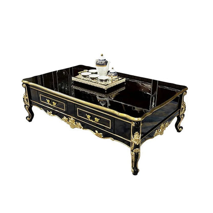 French solid wood large coffee table European rectangular solid wood carving double-layer tea table