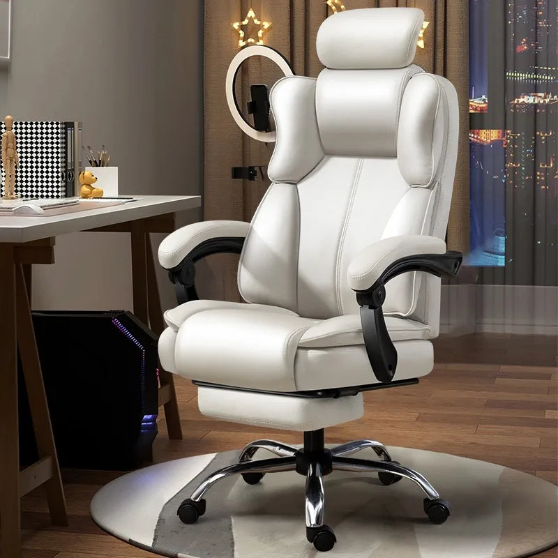 Headrest Pillow Office Chair Cushion Wheels Leather Luxury Modern Office Chair White Lounge Cadeiras De Gamer Home Accessories