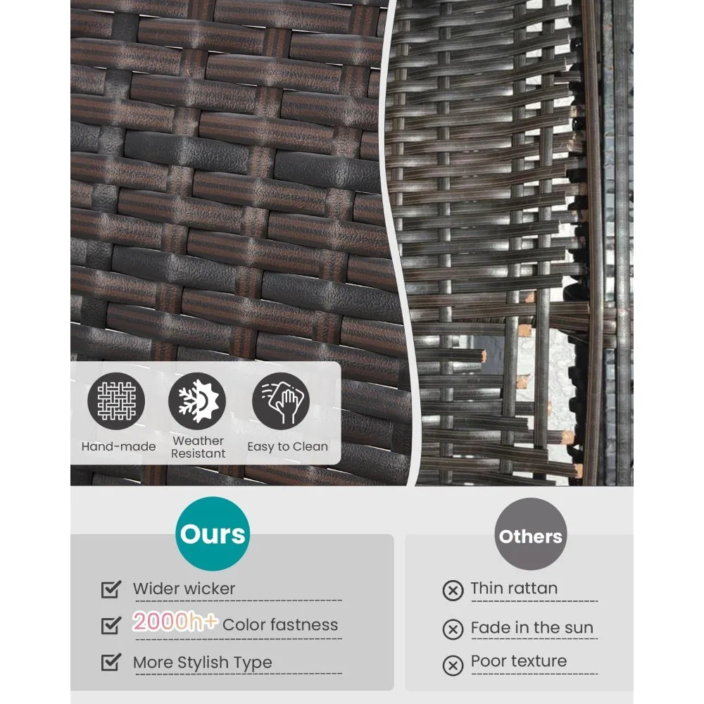 Patio Furniture Set, Outdoor Rattan Bistro Set with Coffee Table, Durable Steel Frame with Strapped Cushions for Garden