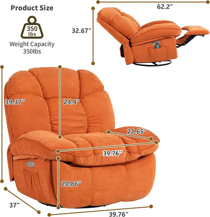 Swivel Recliner with Massage & Heat, Power Glider, USB/USB-C