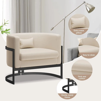 Premium Faux Leather Accent Chair Modern Barrel Chair Upholstered Armchair for Living Room Bedroom Single Sofa Chair Club Chairs