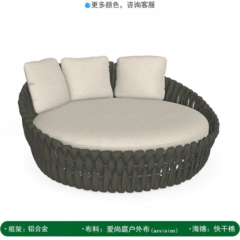 Outdoor Rattan Aluminum Alloy Lounge Bed Leisure Hotel Beach Open-Air Sofa Recliner Set