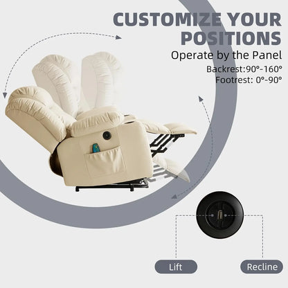 Leather Power Lift Recliner Chair for Elderly Cream Customized Comfortable Living Room Furniture Home Health Care Equipment