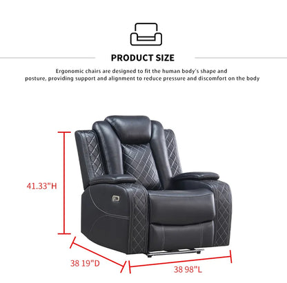 Power Reclining Sofa Couch with Wireless Charger 3 Seaters Recliner  Reading Light Leather Bluetooth Speaker Theater Seating LED