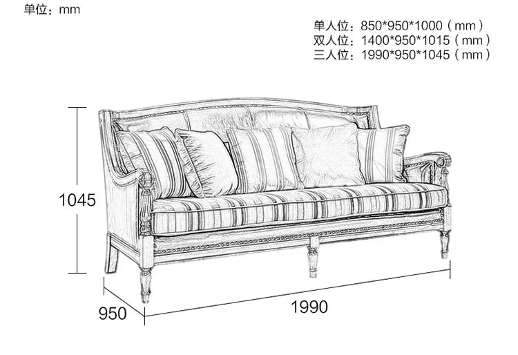 European Living Room Sofa Elegant Loveseat Wooden Modern Luxury Lounge Sofa Puffs Modular Wooden Canape Salon Furniture Home