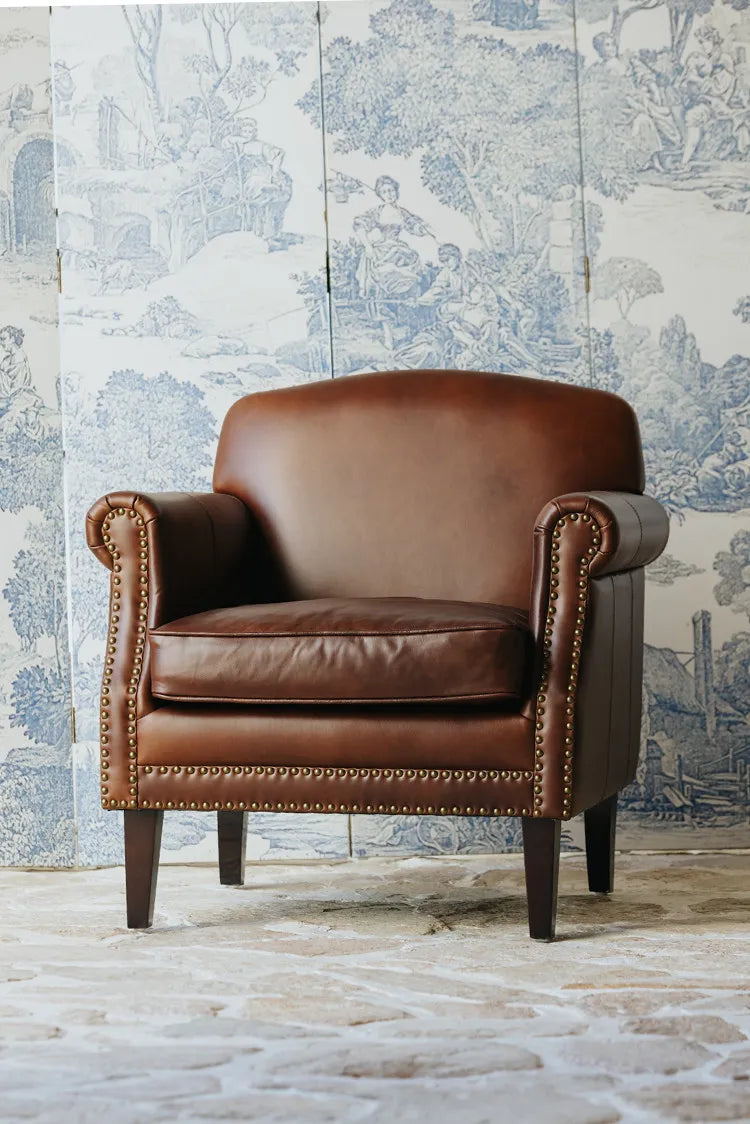 Retro oil wax leather leisure chair medieval living room tiger chair American single chair