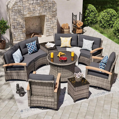 Half Moon Rattan Patio Conversation Set, Multi-Piece Outdoor Furniture