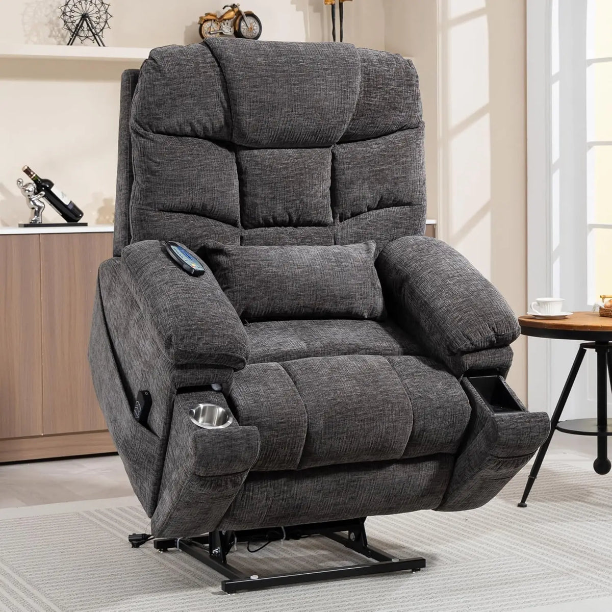 Dual Motor Power Lift Recliner for Elderly Adults with Heat Massage Lay Flat Feature Wireless Remote Cup Holder Customizable