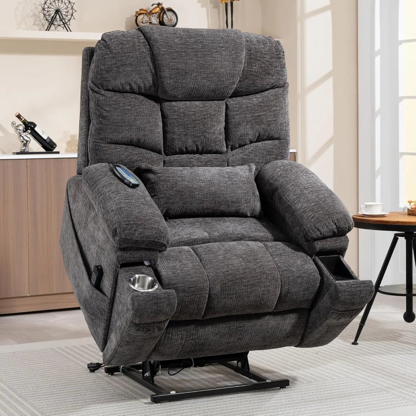 Dual Motor Power Lift Recliner for Elderly Adults with Heat Massage Lay Flat Feature Wireless Remote Cup Holder Customizable