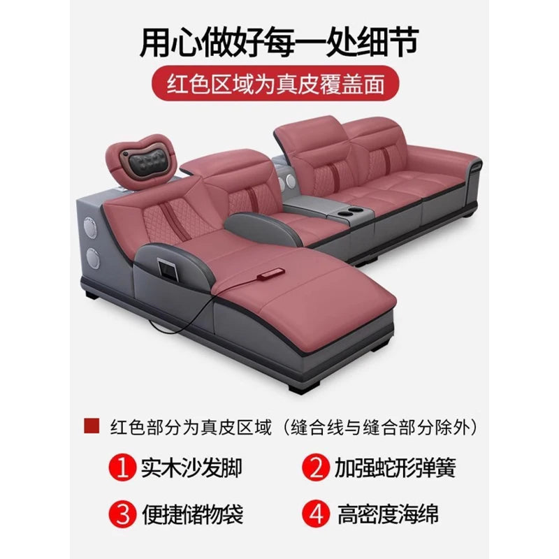 Modern simple massage combination living room leather sofa first layer cowhide  living room
