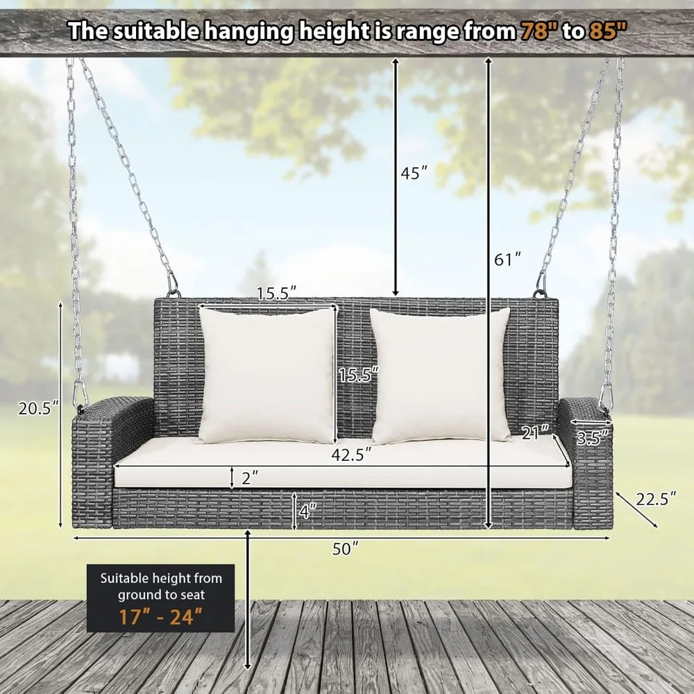 #For Heavy Duty 800 LBS Wicker Hanging Porch Swing with Cushions & Chains,  Outdoor Rattan Swing Bench for Garden, Yard&