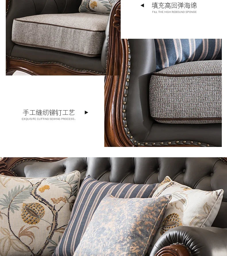 solid wood sofa simple European living room retro combination light luxury neoclassical sofa small apartment