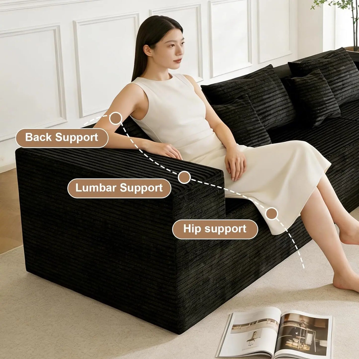 Cloud Couch L-Shaped Sectional Sofa 105.9'' Corduroy Deep Seat Memory Foam Modular Sofa Customizable Boneless Upholstered