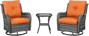 Chair Outdoor, Patio Bistro Furniture Conversation Set, Cushioned Wicker Chair with Glass Coffee