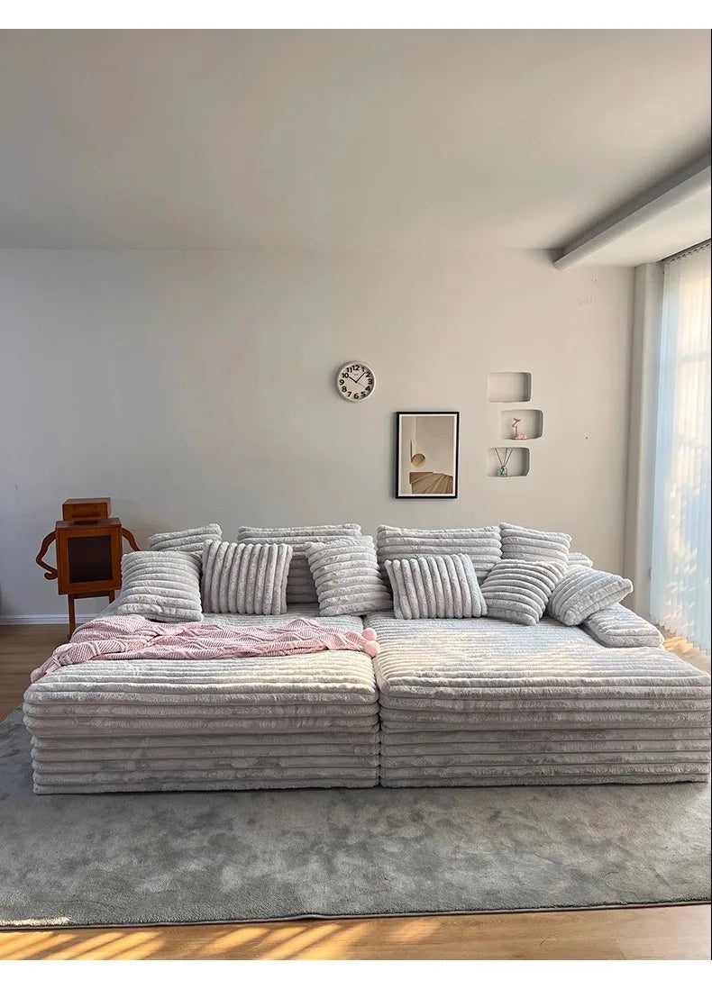 Minimalist thick velvet compression sofa bed fabric lazy sofa can lie down and sleep living room large apartment villa shadow