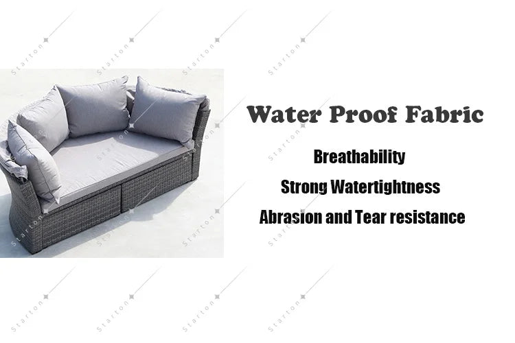 Aluminium Metal Outdoor Sun Lounger Day Bed with Canopy Wickrer Garden Sofa for Courtyard Beach Daybed for Hotel or Park