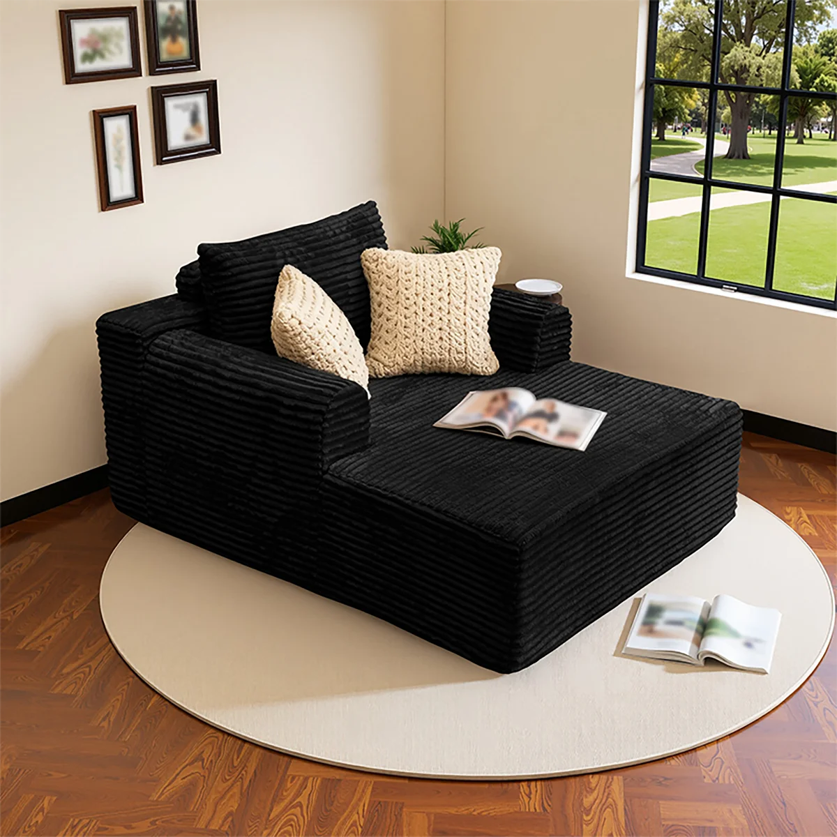 Single Corduroy Sofa Bed, Deep Seat, No Assembly, Includes 3 Pillows