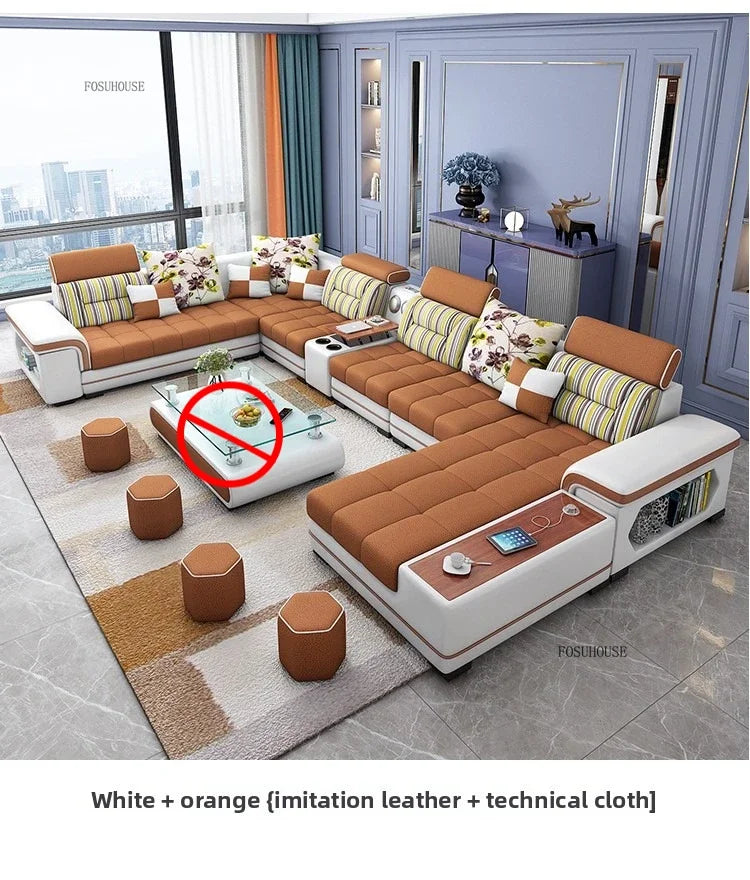 Luxury U-Shape Tech Fabric Living Room Sofas Sets with USB Villa Recliner Sofas Design Modularity Sofa for Living Room Furniture
