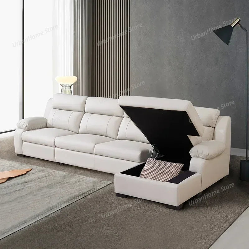 L-shaped Living Room Sofa Leather Electric Recliner Sofa Multi-functional Sofa Bed Folding Small Furniture with Storage Space