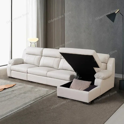 L-shaped Living Room Sofa Leather Electric Recliner Sofa Multi-functional Sofa Bed Folding Small Furniture with Storage Space