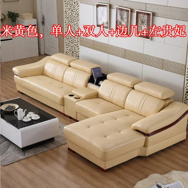 Leather combination living room modern simple leather art large and small apartment corner first layer cowhide sofa
