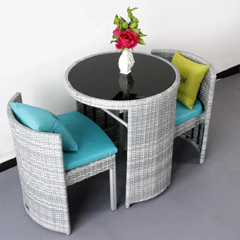 Rattan chair three-piece coffee table combination courtyard terrace outdoor small