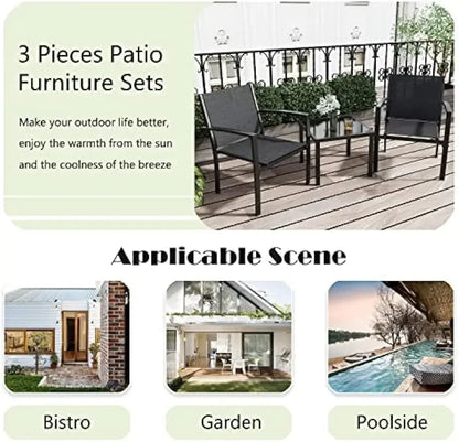 A Patio Furniture Set Outdoor Conversation Textilene Fabric Chairs for Lawn, Garden, Balcony, Poolside with A Glass Coffee Table