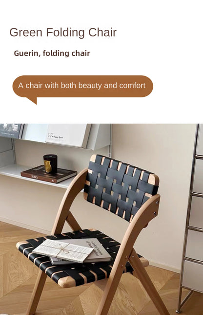 MOMO Retro Solid Wood Dining Chairs Home Living Rooms Saddle Leather Folding Chairs Dining Chairs Wabi Sabi Style Backrest Chair