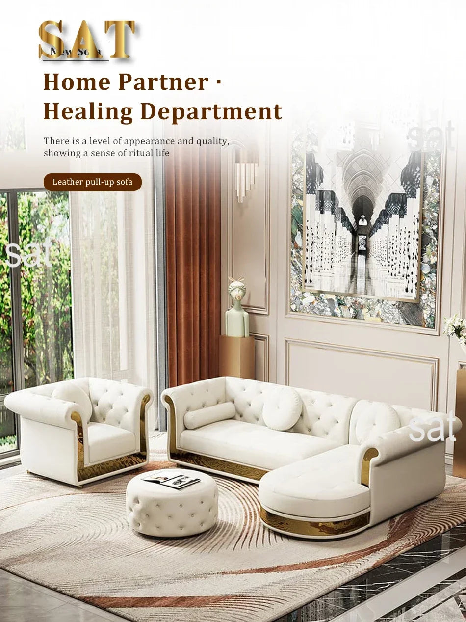 A Leather Sofa Luxury Couches L Shape Sofa Set Sectional Corner Modular Living Room Furniture sofa Set