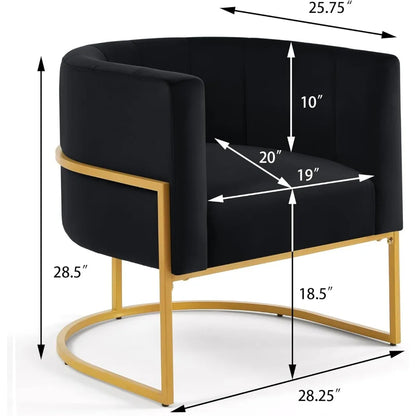 Velvet Accent Chair, Modern Armchair Single Sofa Barrel Chair with Gold Metal Base, Comfy Curved Back Living Room Chair for Bed