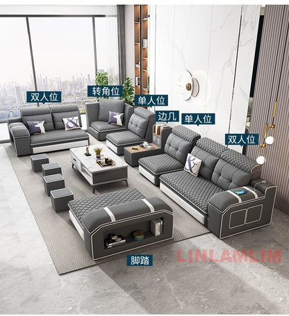 MANBAS Modern U-Shaped Fabric Sectional Sofa with Storage, Adjustable Headrests & USB Charging - Comfortable Quilted Upholstery